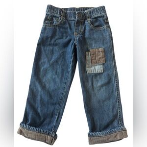 Gymboree Boys 3T Jeans Denim Elastic Waist Cuffed Hem Toddler Pants with Patches